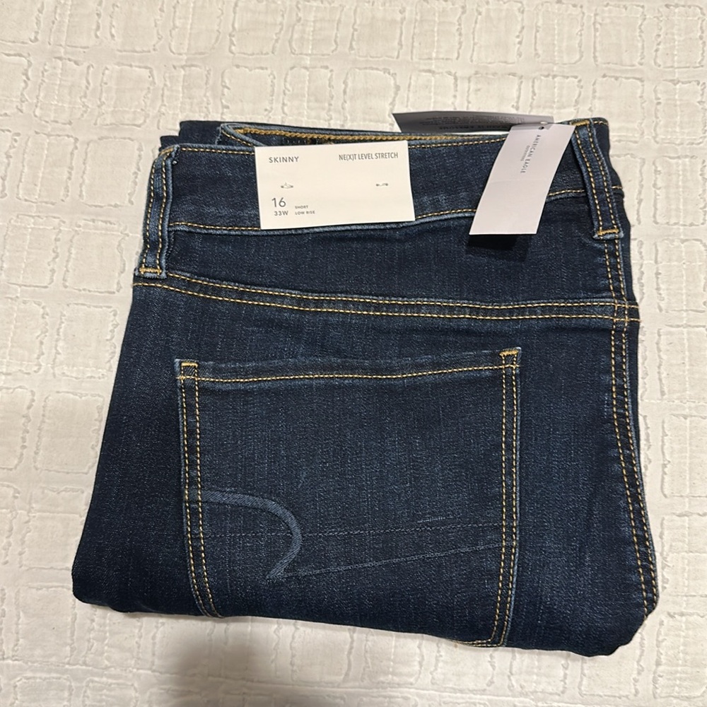 American Eagle SKINNY Dark Indigo Jeans size 16 Short. 27” inseam - Picture 6 of 6